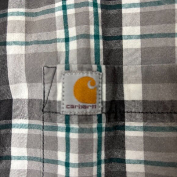 CARHARTT Relaxed Fit Short Sleeve Button Up Green Gray Plaid Size Medium - Picture 2 of 4